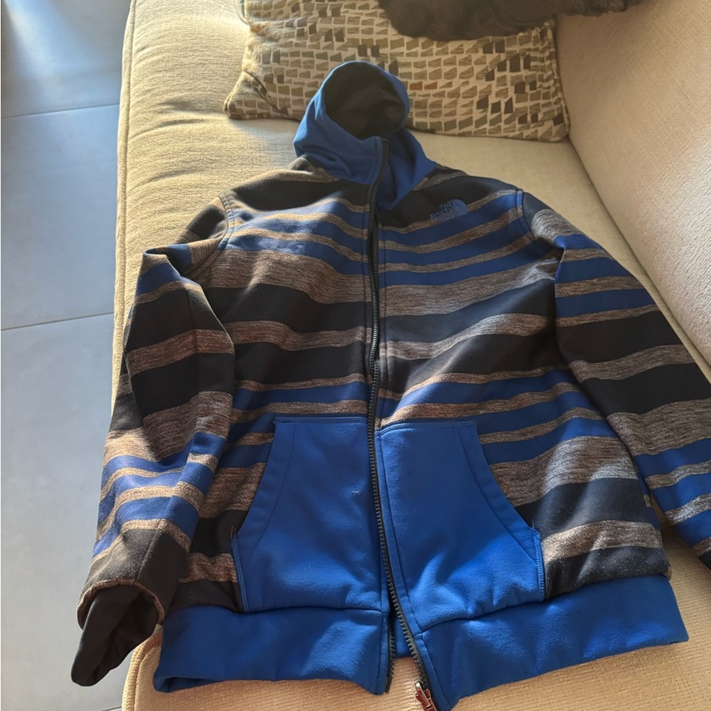 The North Face Blue and Black Striped Hoodie